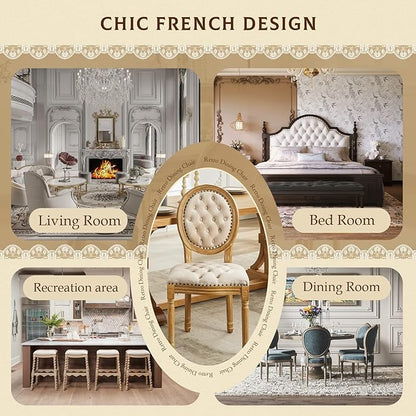 SoarFlash French Dining Chairs Set of 2, Vantage Dining Chair with Round Back, Wood Leg Farmhouse Country Velvet Dining Chair for Kitchen,Bedroom,Beige