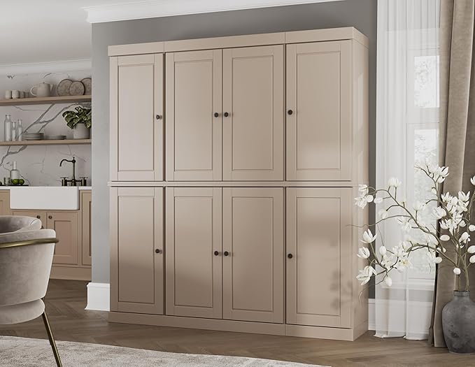 Palace Imports Solid Wood Pantry Cabinet - 71.5" Tall, 65" Wide - Freestanding Wooden Storage Cabinet w/Adjustable Shelves for Kitchen - Beige, Renewable Eco-Friendly 100% Wood, Made in Brazil