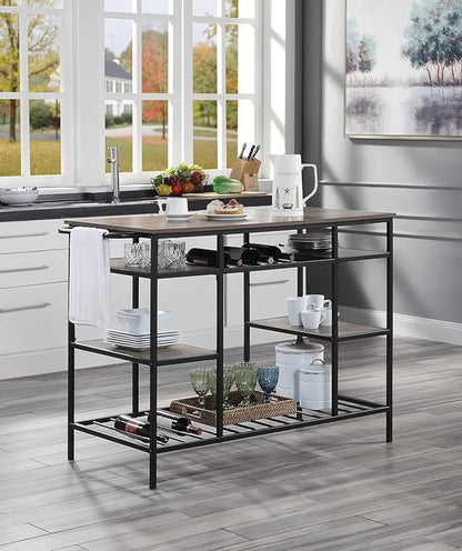 GOWE Lona Rustic Oak & Black Finish Kitchen Island