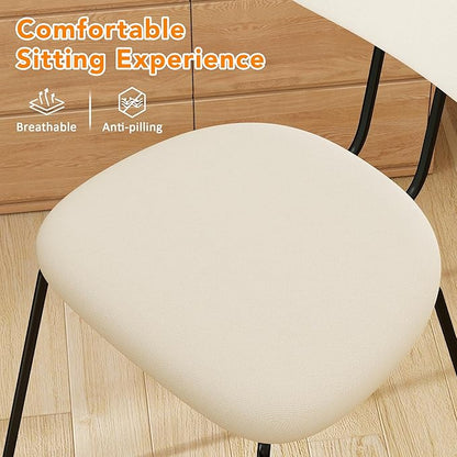 LSSPAID Dining Chairs Set of 4, Linen Fabric Upholstered Dining Room Chairs with Walnut Bentwood Back, Mid-Century Modern Kitchen Chairs with Adjustable Feet Pads, Beige