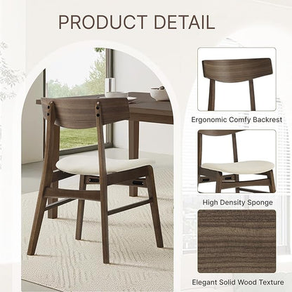 KISLOT Wooden Dining Chairs Set of 6, Upholstered Modern Dining Room Chairs, Mid Century Oak Kitchen Chairs with Curved Wood Backrest for Kitchen, Restaurant, Farmhouse (Cream Fabric & Walnut Color)