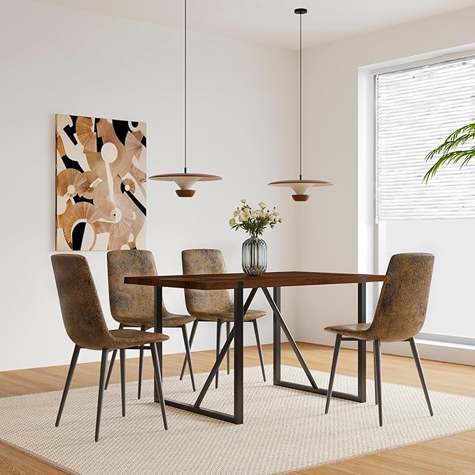55" Stain-Resistant Dining Table, Kitchen Table with Metal Legs, Dinner Tables with Stable Frame for Dining Room & Living Space, Walnut