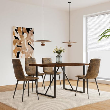 55" Stain-Resistant Dining Table, Kitchen Table with Metal Legs, Dinner Tables with Stable Frame for Dining Room & Living Space, Walnut