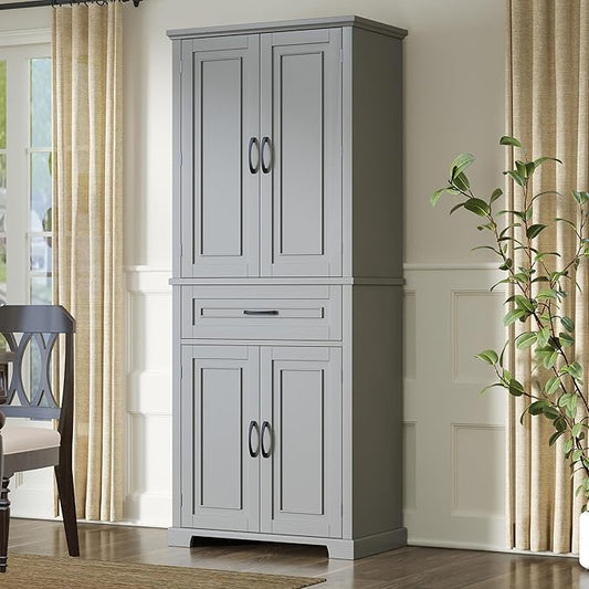 Storage Pantry Cabinet with Door and Shelf Organizer, Kitchen Cupboard for Entryway, Living Room or Bathroom, Adjustable Shelves, Gray