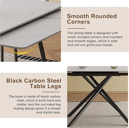 Runboll Extendable Rectangular Dining Table Set for 4, 47"-71" Modern Sintered Stone Kitchen Table with 4 Chairs and Carbon Steel Legs for Dining Room Family Gathering