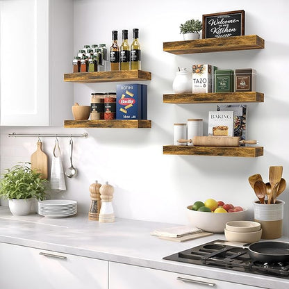 Sorbus Floating Shelves for Wall – 16 Inch Floating Shelf for Kitchen, Bedroom, Living Room, Bathroom, Home & Wall Decor - Mounted Bathroom Shelves with Invisible Brackets (Rustic Brown, 2 Pack)