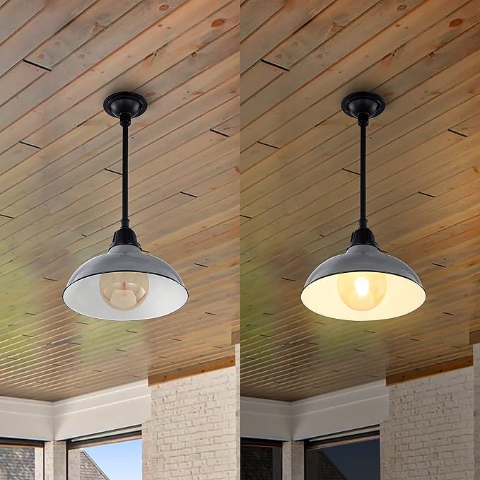 JONATHAN Y 12.25" Gray/Black 1-Light Farmhouse Indoor/Outdoor LED Pendant Iron Hanging Light, and Black Metal Shade, Rustic Ceiling Lamp for Kitchen Island, LED Bulb Included (JYL7611D)