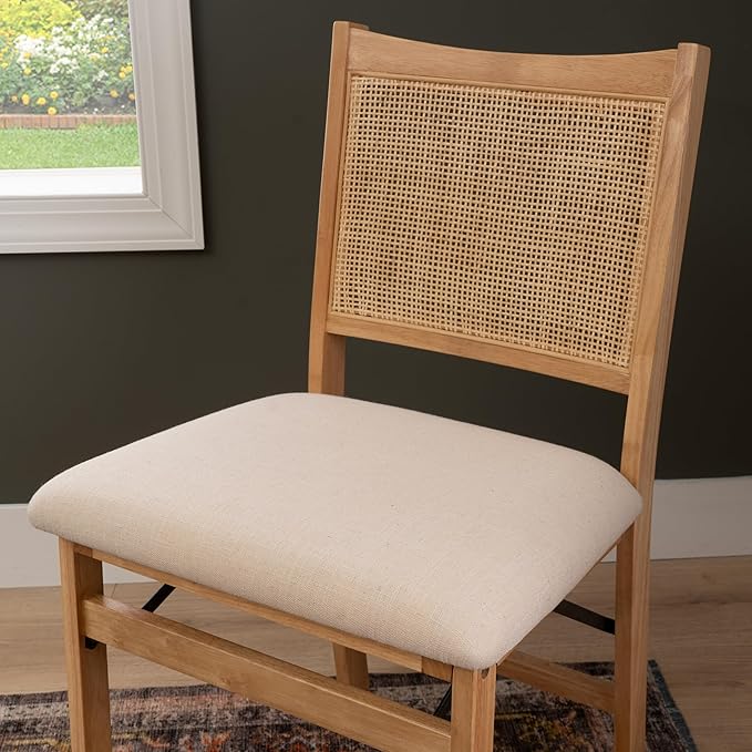 Powell Kasi Beige Rattan Cane Folding Foldable Dining Side Chair, Natural