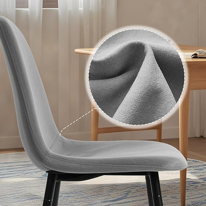 CangLong Velvet Dining Chairs Set of 2, Comfy Kitchen Side Chairs, Modern Fabric Dining Room Chairs with Padded Seat and Sturdy Metal Legs for Living & Meeting Room, Restaurant, Grey