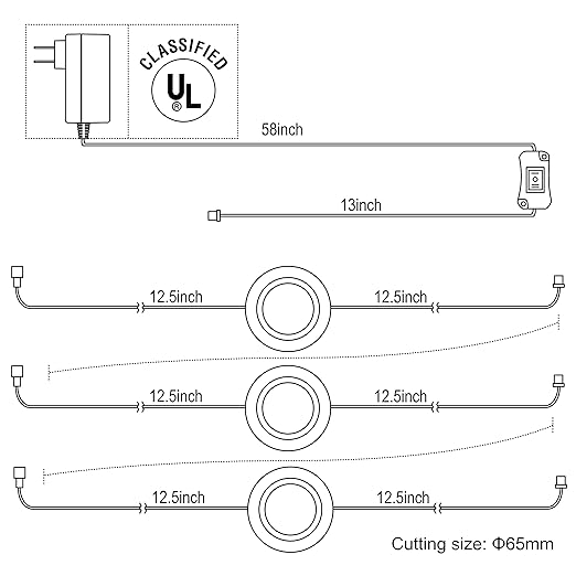 LED Under Cabinet Lighting Kit - 2Watt Warm White LED Puck Lights with UL-Listed Power Adapter for Closet, Kitchen Cabinet, Under Counter Lighting (Surface & Recessed Mount), 3Pcs