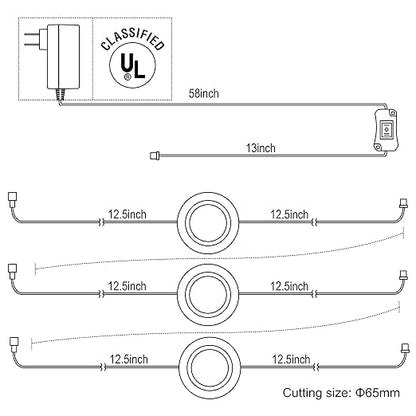 LED Under Cabinet Lighting Kit - 2Watt Warm White LED Puck Lights with UL-Listed Power Adapter for Closet, Kitchen Cabinet, Under Counter Lighting (Surface & Recessed Mount), 3Pcs