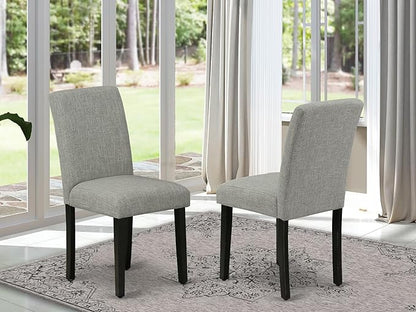 East West Furniture ABP1T06 Abbott Parson Dining Room Chairs - Shitake Linen Fabric Upholstered Chairs, Set of 2, Black