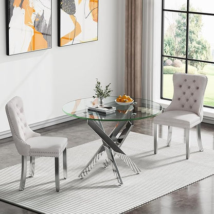 Round Glass Dining Table,Dining Room Table with Metal Legs, Modern Kitchen Table for Home, Kitchen, Dining Room