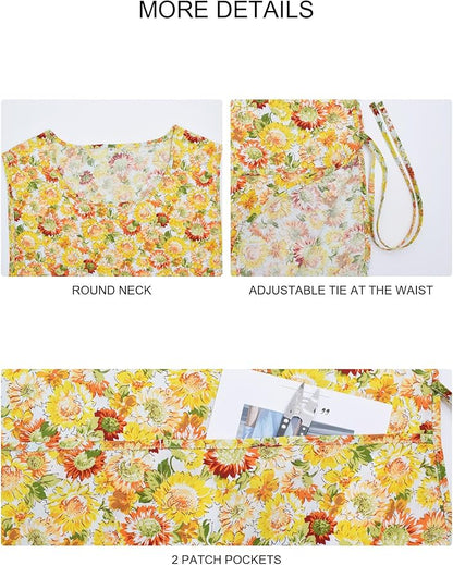 Nanxson Women Cobbler Apron with 2 Patch Pockets Cotton printed Smock with Side Ties for Work Chef kitchen CF3187
