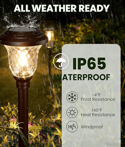 BEAU JARDIN 8 Pack Solar Pathway Lights White+Color Changing Stainless Steel 3 Mode Outdoor Multicolor Metal Solar Powered Waterproof Glass for Garden Landscape Path Yard Walkway Driveway Bronze