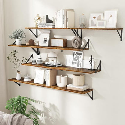 8" Deep Floating Shelves for Wall,16 inch Wood Wall Shelves Set of 2,Wide Floating Bookshelf with Sturdy Metal Brackets,Hanging Storage Floating Shelf for Living Room,Bedroom,Bathroom,Rustic Brown