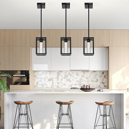 MELUCEE Modern Led Pendant Light Fixture 5 Color Temperature Adjustable, 3 Pack 15W LED Bubble Crystal Pendant Lights Kitchen Island, Black Dining Room Light Fixtures Adjustable Height, 3000-6000K