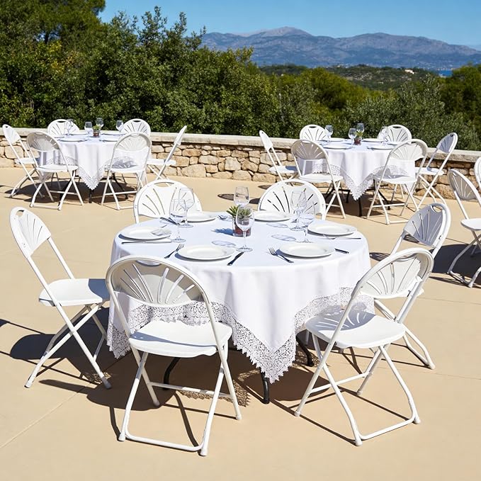 2 Pack White Plastic Folding Chairs, Outdoor Portable Folding Chair with Steel Frame, 400lbs Capacity Stackable Foldable Chairs for Patio, Garden, Picnic, Kitchen, Events