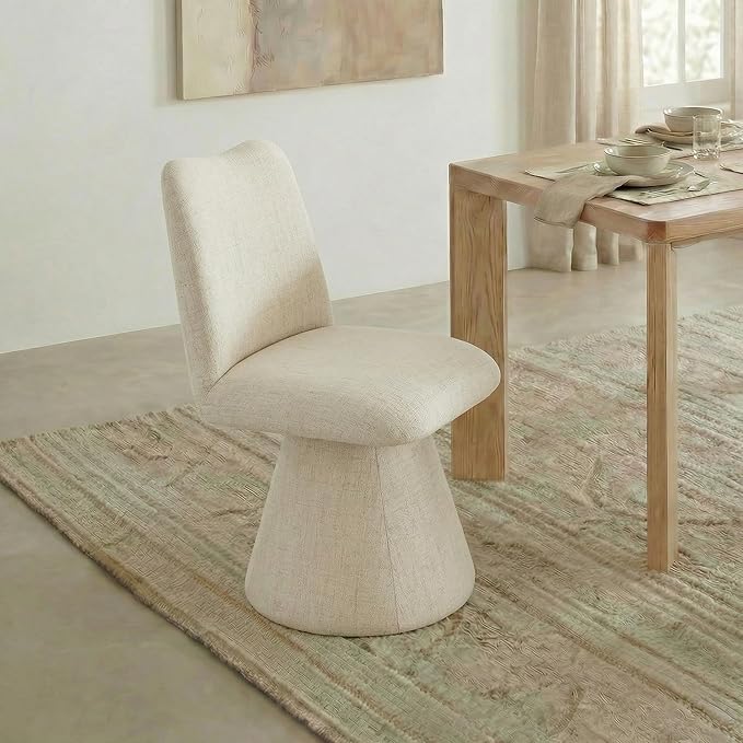 KISLOT Swivel Dining Chairs Set of 1, Modern Upholstered Dining Chair Mid Century Kitchen Chairs with High Back, 360 Degree Rotating Vanity Chair for Dining Room, Bedroom, Farmhouse, Sand