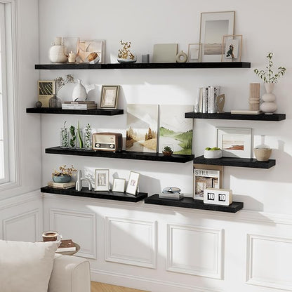 Fun Memories 55 Inch Long Floating Shelves for Wall, 8" Deep Floating Shelves for Bathroom Living Room Bedroom, Black Rustic Wall Mounted Shelf with Invisible Heavy-Duty Bracket, 2 Pack