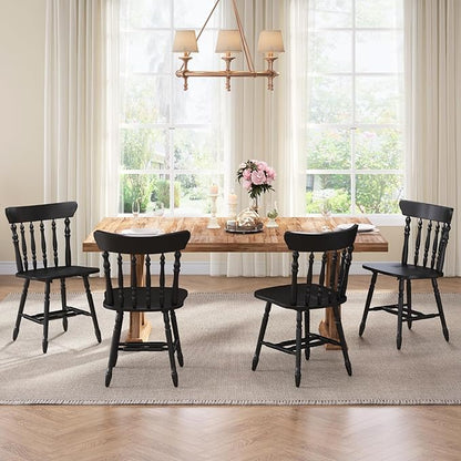 chairus Vintage Black Dining Chairs Set of 4, Farmhouse Windsor Wooden Dining Room Chairs with Turned Spindle Back & Legs, Traditional Colonial Armless Side Kitchen Chairs