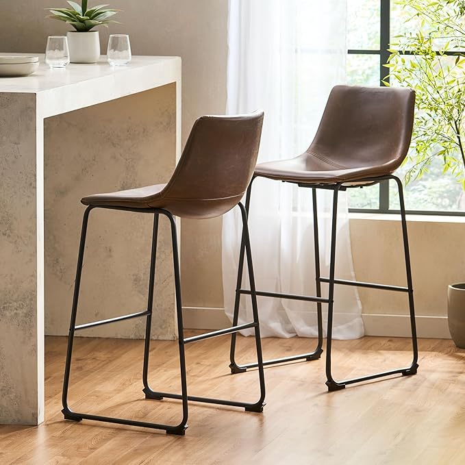 Harper & Bright Designs Set of 2 30" Cedric Faux Leather Barstool Vintage Brown