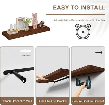 Floating Shelves for Wall, 36x12 Inch Solid Wood Wall Shelves, Extra Long Heavy Duty Wall Mount Shelf for Kitchen & Living Room, Rustic Walnut Floating Shelves, Set of 2