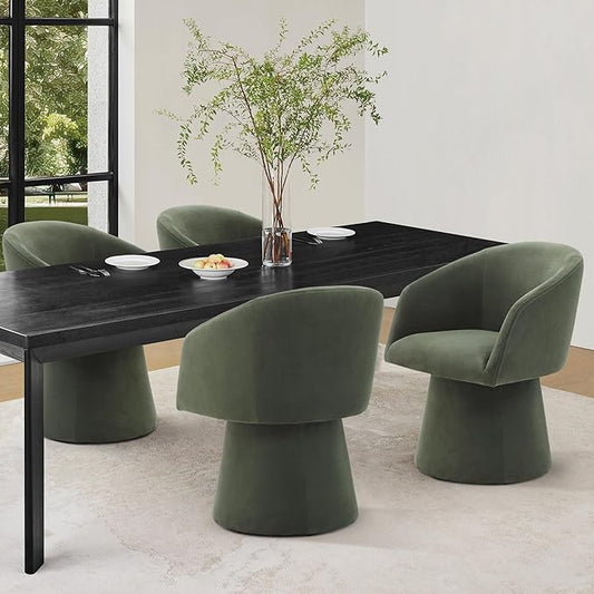 KISLOT Swivel Dining Chairs Set of 4, Upholstered Mid Century Modern Deskchair with Barrel Back, Linen Fabric Kitchen Chairs for Dining Room, Bedroom, Dressing Room, Green