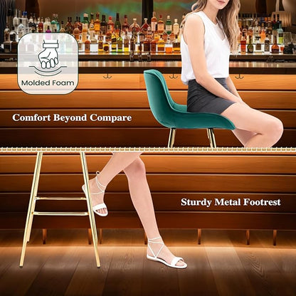 Modern Bar Table and Bar Stools Set, Marble-Look Counter Table with Wood Accent Top & Green Velvet Bar Chairs Set of 3 with Gold Legs, Kitchen Island Pub Table Set for Home Bar, Dining Room