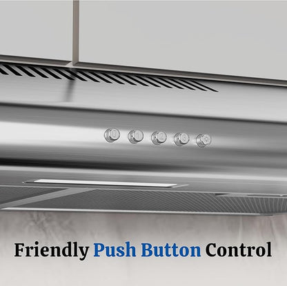 FIREGAS Under Cabinet Range Hood 30 Inch, Ducted/Ductless Convertible Kitchen Vent Hood with 250 CFM, Stainless Steel, 3-Speed Exhaust Fan, Energy-Efficient LED Lights for Stove Ventilation