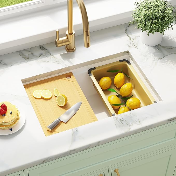 MILOSEN White Undermount Kitchen Sink, 27×18 Inch Integrated Workstation Ledge with Offset Drain, Granite Composite 9 Inch Under Counter Single Bowl Sinks Basin, Deep Quartz Sink with Accessories