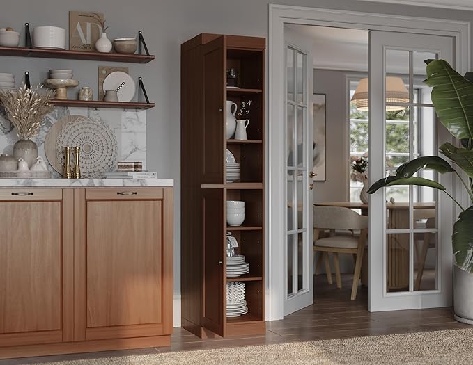 Palace Imports Solid Wood Pantry Cabinet - Tall Narrow Storage Cabinet with Raised Panel Doors - 16.5" W x 71.5" H - Mocha, Kitchen Cupboard, Adjustable Shelves, 100% Eco-Friendly Wood, Modular