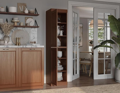 Palace Imports Solid Wood Pantry Cabinet - Tall Narrow Storage Cabinet with Raised Panel Doors - 16.5" W x 71.5" H - Mocha, Kitchen Cupboard, Adjustable Shelves, 100% Eco-Friendly Wood, Modular