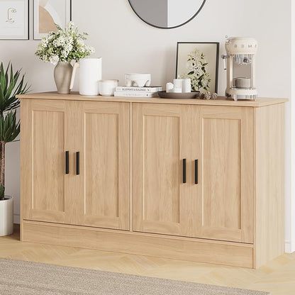 Anystyle 53" Oak Buffet Cabinet with Storage, Modern Kitchen Sideboard with 4 Doors & Adjustable Shelves, Entryway Credenza & TV Console Table for Living Room, Dining Room