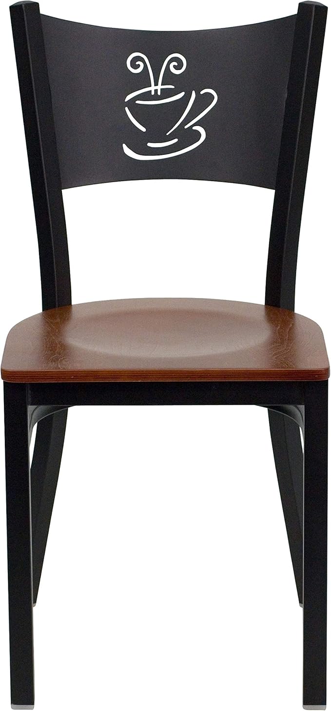 Flash Furniture 2 Pk. HERCULES Series Black Coffee Back Metal Restaurant Chair - Cherry Wood Seat