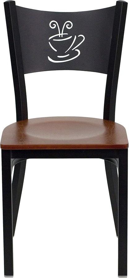 Flash Furniture 2 Pk. HERCULES Series Black Coffee Back Metal Restaurant Chair - Cherry Wood Seat