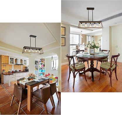 Farmhouse Chandeliers for Dining Room, Rustic Kitchen Island Light Fixture, 5-Light Linear Pendant Lighting Rectangular Chandelier, Metal Solid Ceiling Lights