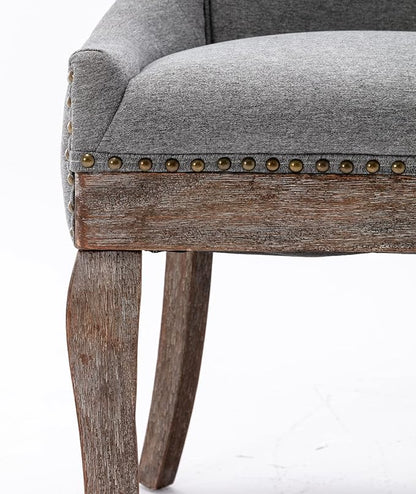 Set of 2 Dining Chair, Bar Chairs, Kitchen Island Chairs, Thickened Fabric Chairs with Neutral Toned Solid Wood Legs, Bronze Nail Head Decor, Sturdy Structure, for Living Room Dining Room, Gray