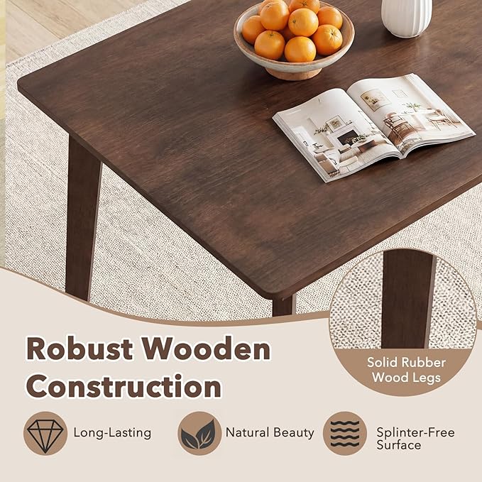 Giantex Dining Table for 4, 48" Rectangular Wooden Kitchen Table with Solid Rubber Wood Legs, Mid Century Modern Dinner Table for Dinette, Living Room, Home Office (Walnut)
