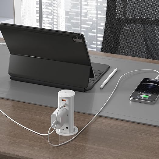ANNQUAN 2 inch Space Saver Pop Up Outlet for Countertop with PD20W USB Ports,2 Outlets Tamper Resistant,Splashproof Pop Up Socket,Desk Power Grommet for Home Office Kitchen White (ETL Listed)