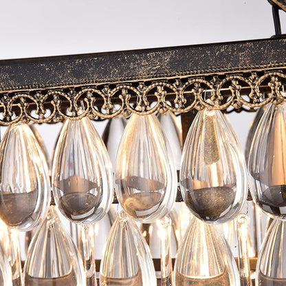 Edvivi Rectangular Linear Crystal Chandelier 30 in. W, 4 Lights Luxury Glam Adjustable Ceiling Lighting Fixture with 4 Rows of Teardrop Crystals for Living Dining Room Kitchen Island, Antique Bronze
