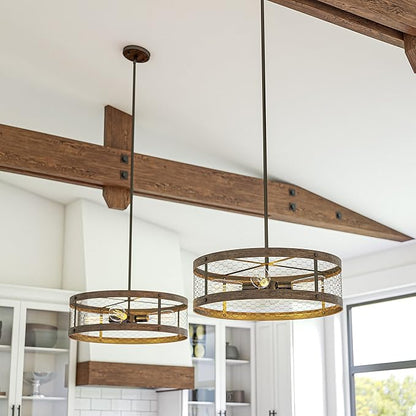 Kenroy Home 94046ORB Cozy 4 Light Pendant with Wood and Oil Rubbed Bronze Finish, Rustic Style, 7" Height, 20.375" Width, 20.375" Depth