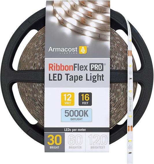 Armacost Lighting RibbonFlex Pro 12V White LED Strip Lights 30 LED/m, 5000K, 16.4 ft 161230