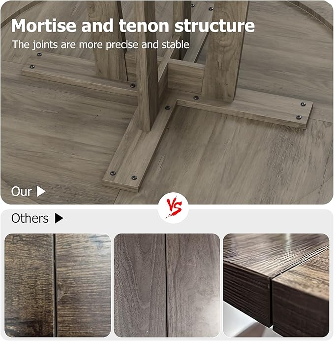 GarveeHome Round Dining Table for 4, 47 Inches Dining Room Table with Wooden Base, Kitchen Table with Circle Tabletop, Dinner Table for Dining Room, Kitchen, Living Room, Grey