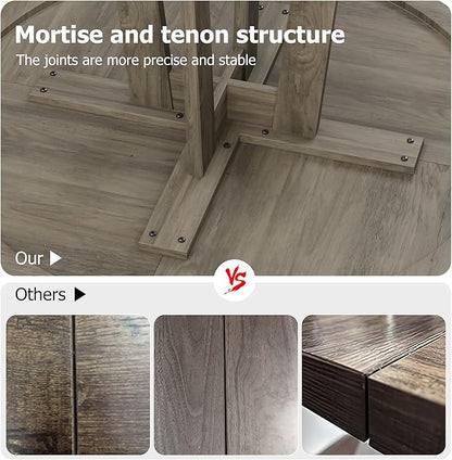 GarveeHome Round Dining Table for 4, 47 Inches Dining Room Table with Wooden Base, Kitchen Table with Circle Tabletop, Dinner Table for Dining Room, Kitchen, Living Room, Grey