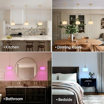Shenmoyl Battery Operated Pendant Light 5000mAh Rechargeable Chandelier with Remote Control Wireless Adjustable Hanging White Striped Light for Kitchen Island Dining Room Hallway, 2 Pack