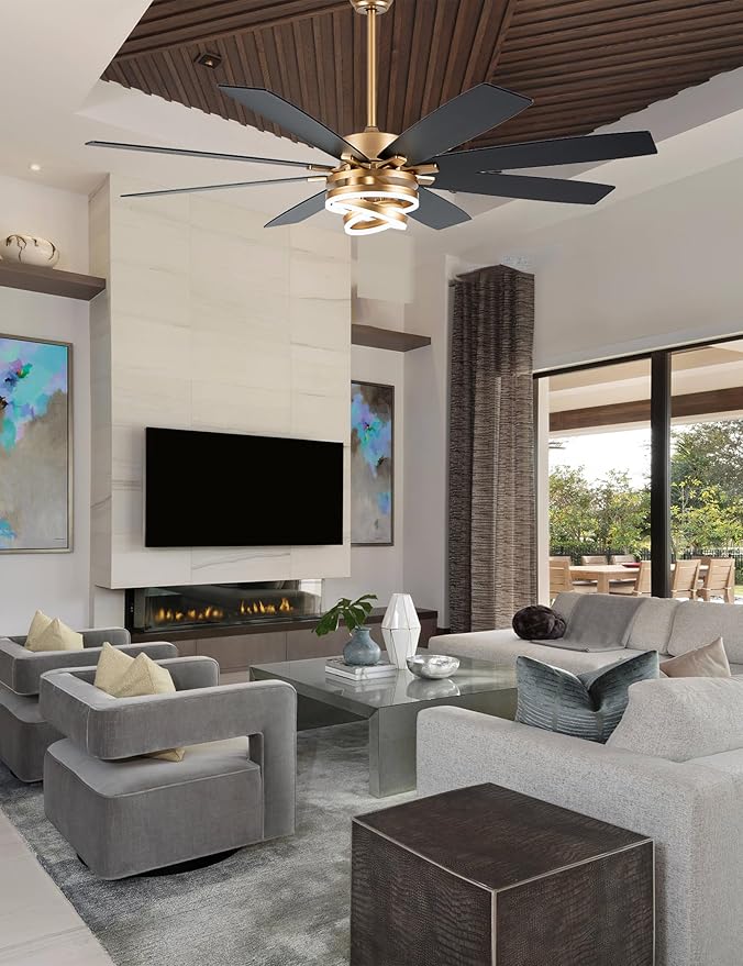 72 Inch Gold Ceiling Fans with Lights Reversible Quiet DC Motor 6 Speeds Large Modern Ceiling Fans with Remote Chandelier Fans for Bedroom Living Room