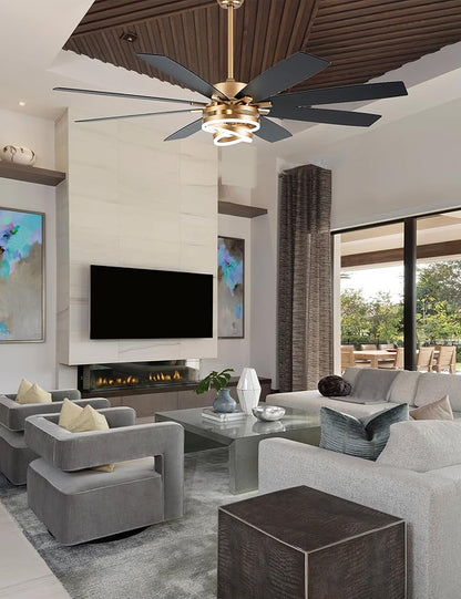 72 Inch Gold Ceiling Fans with Lights Reversible Quiet DC Motor 6 Speeds Large Modern Ceiling Fans with Remote Chandelier Fans for Bedroom Living Room