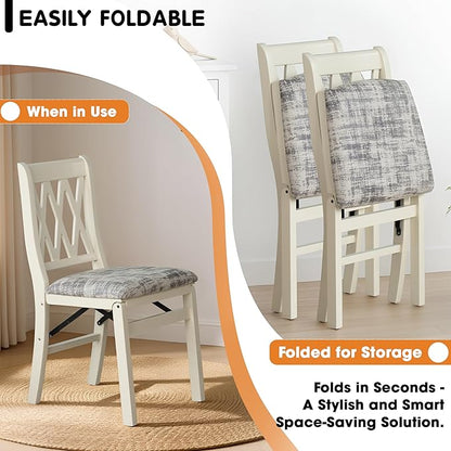 East West Furniture - PNC-LWH-30– Plano Folding Kitchen Chairs with PU Leather Seat, Ready to Use, 3-X Back Design, Set of 2, Linen White Wood Finish