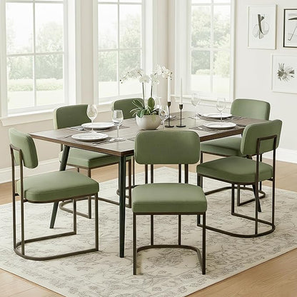 KISLOT Dining Chairs Set of 6, Upholstered Modern Kitchen Chairs with Ergonomic Backrest, Fabric Cushion Seat & Wire Drawing Metal Legs for Living Room, Restaurant, and Café, Olive, 2Boxs